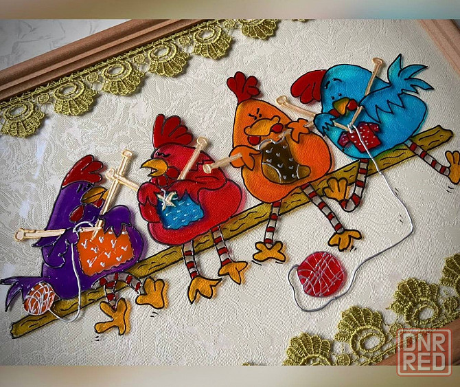 Картина витражная "Курочки", 32 на 23 см. Донецк - изображение 2