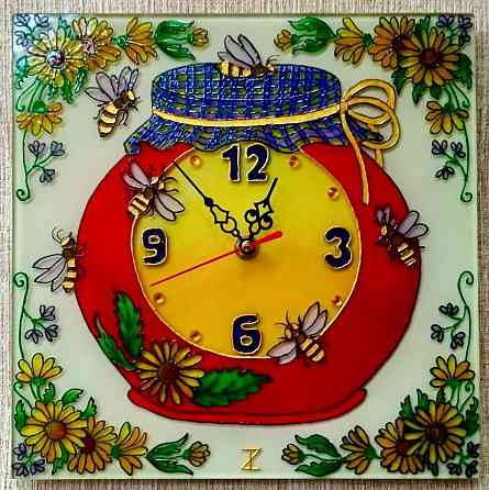 Часы витражные "Пчёлки", 25 на 25 см. Донецк