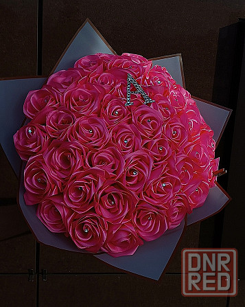 Букет ручной работы из 41 атласной розы Донецк - изображение 2
