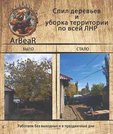 Спил деревьев и уборка территории лнр Красный Луч