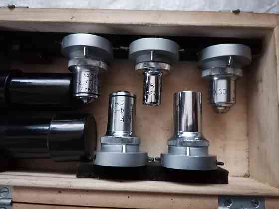 Набор объективов для микроскопа (6 штук) в деревянном футляре . ссср. Стаханов