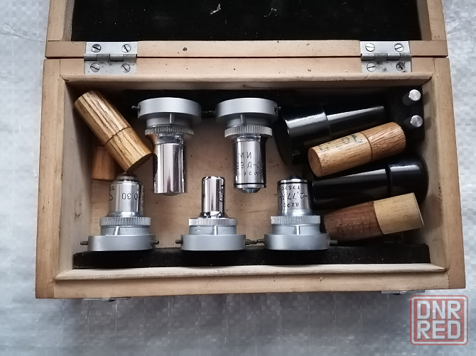 Набор объективов для микроскопа (6 штук) в деревянном футляре . ссср. Стаханов - изображение 1