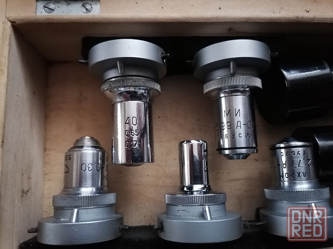 Набор объективов для микроскопа (6 штук) в деревянном футляре . ссср. Стаханов - изображение 2