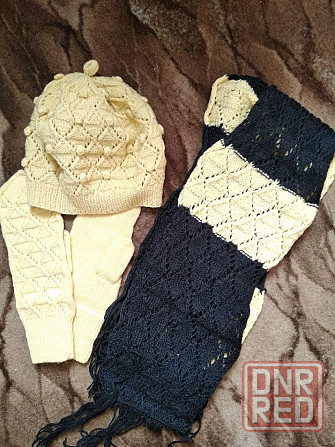 шапка, шарф, варежки, комплект для девочки-подростка Донецк - изображение 1
