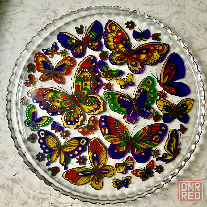 Блюдо с росписью "Бабочки", 28 см Донецк - изображение 1