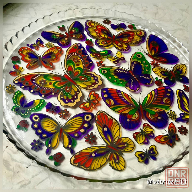 Блюдо с росписью "Бабочки", 28 см Донецк - изображение 2