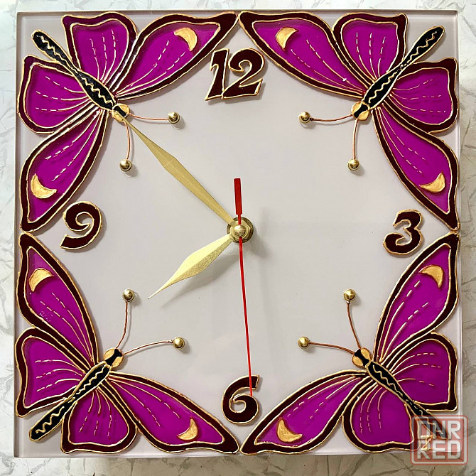 Часы "Малиновые бабочки", 23 на 23 см. Донецк - изображение 1