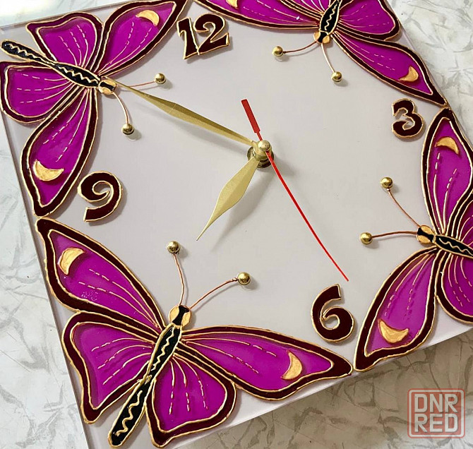 Часы "Малиновые бабочки", 23 на 23 см. Донецк - изображение 2
