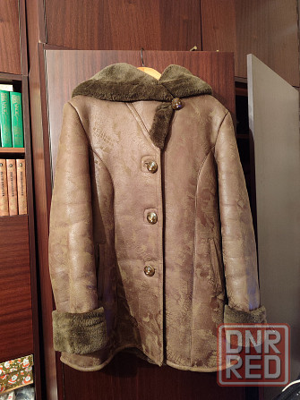 Дубленка женская коричневая, размер 44-46 (м) с капюшоном Донецк - изображение 1
