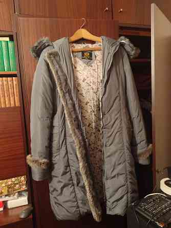 Пуховик серый размер 44-46 (м) с капюшоном и поясом Донецк