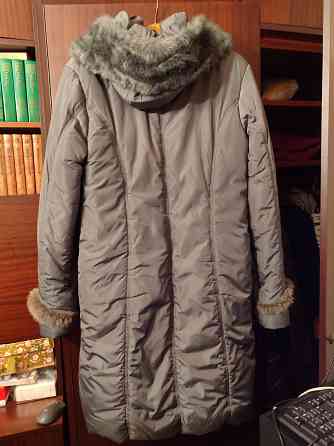 Пуховик серый размер 44-46 (м) с капюшоном и поясом Донецк