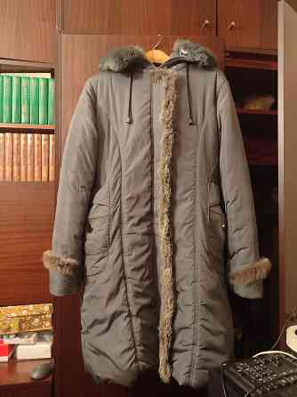 Пуховик серый размер 44-46 (м) с капюшоном и поясом Донецк