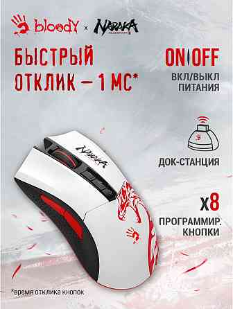 Мышь A4tech Bloody R90 Plus Naraka белый/рисунок оптическая (5000dpi) беспроводная Usb 8 кнопок (арт Макеевка