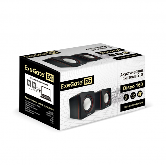 Акустическая система стерео Exegate Disco 160 Ex287050rus, 2x3вт, питание от Usb, черный (Ret) (арт- Донецк