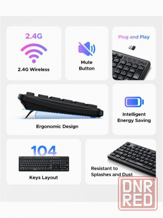 Беспроводная клавиатура Ugreen K331 (55654) Wireless Keyboard 2.4ghz Ru. цвет: черный (арт-2114) Макеевка - изображение 3