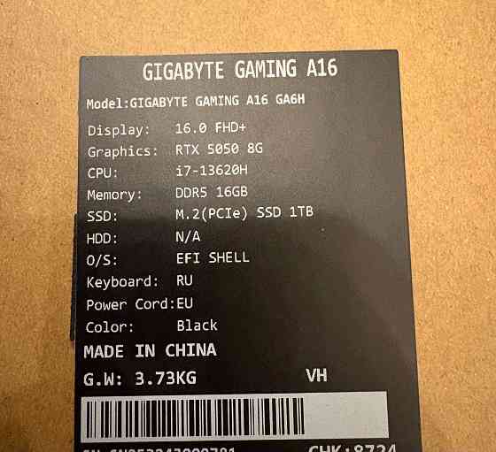 16" Gigabyte Gaming A16 GA6H, Core i7, ram 16ГБ, 1024 gb, GeForce rtx 5050 8 gb Донецк