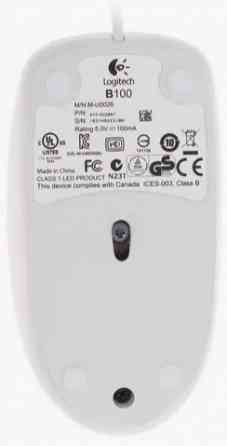 Мышь проводная Logitech B100 910-003360, 800dpi, белый (арт-9991) Донецк
