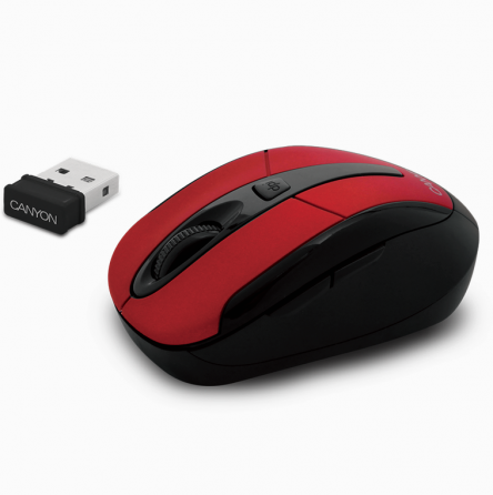 Мышь Canyon Cnr-Msow06r (Jucnrmsow06r) оптический, 1600dpi, черный/красный, беспроводная (арт-6067) Макеевка