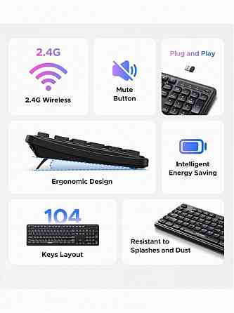 Беспроводная клавиатура Ugreen K331 (55654) Wireless Keyboard 2.4ghz Ru. цвет: черный (арт-1012) Донецк