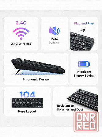 Беспроводная клавиатура Ugreen K331 (55654) Wireless Keyboard 2.4ghz Ru. цвет: черный (арт-1012) Донецк - изображение 3
