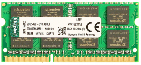 Оперативная память So-Dimm Ddr3l Kingston Valueram 8 гб (1.35v) 1600 мгц Cl11 (Kvr16ls11/8) (арт-939 Макеевка