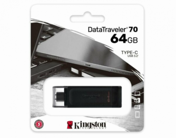 Флэш-накопитель Kingston Usb-C 3.2 64gb Dt70/64gb, черный (арт-9926) Макеевка