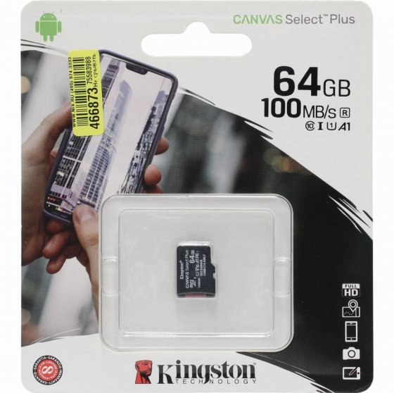 Карта памяти Kingston Microsdhc 64gb Uhs-I Class 10 U1 A1 Canvas Select Plus (Sd адаптер) 100mb/S (S Макеевка