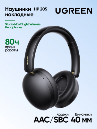 Накладные наушники беспроводные Ugreen Hp205 (45018) Studio Max2 Light Wireless Headphones. цвет: че Макеевка