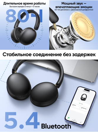 Накладные наушники беспроводные Ugreen Hp205 (45018) Studio Max2 Light Wireless Headphones. цвет: че Макеевка