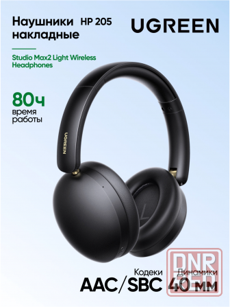 Накладные наушники беспроводные Ugreen Hp205 (45018) Studio Max2 Light Wireless Headphones. цвет: че Макеевка - изображение 1