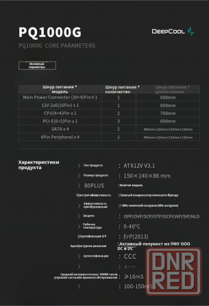 Блок питания Deepcool Pq1000g, Atx 3.1 Gold, 1000 вт, черный (арт-3639) Макеевка - изображение 4