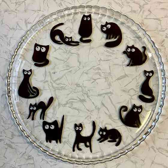 Блюдо подарок "Созвездие Кота", 28 см. Роспись по стеклу. Донецк