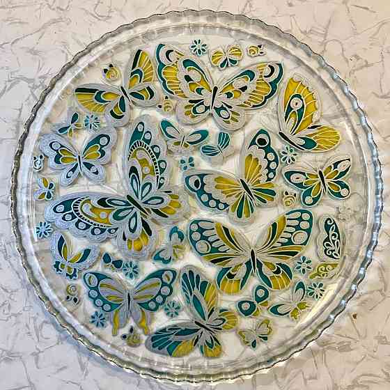 Блюдо подарок "Бабочки в серебре", 28 см. Донецк