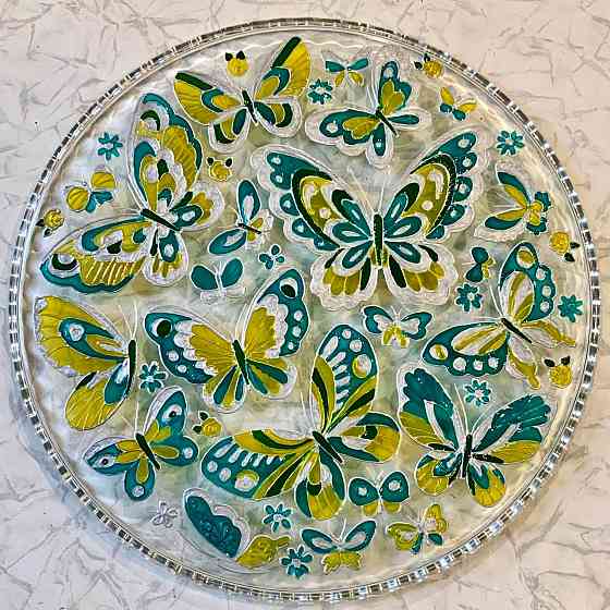 Блюдо подарок "Бабочки в серебре", 28 см. Донецк