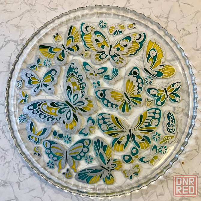 Блюдо подарок "Бабочки в серебре", 28 см. Донецк - изображение 1