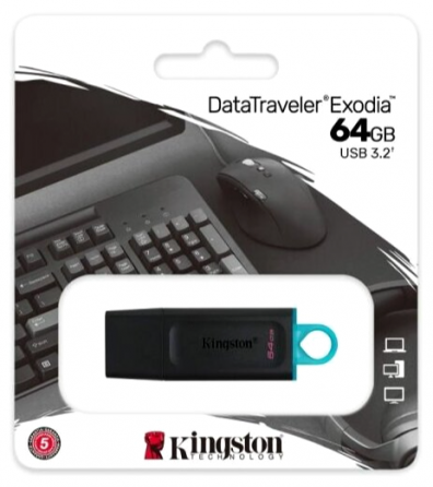 Накопитель Usb 3.2 64gb Kingston Datatraveler Exodia Dtx/64gb Gen 1 Black/Teal (арт-1422) Донецк