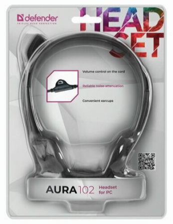 Наушники с микрофоном (гарнитура) Defender Hn-102, проводная, 1,8 м, стерео, с оголовьем, регулятор Макеевка