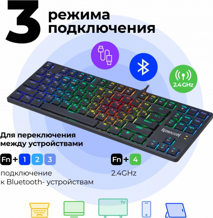 Беспроводная механическая клавиатура для компьютера Redragon Anubis Rgb (80%) (арт-1392) Донецк