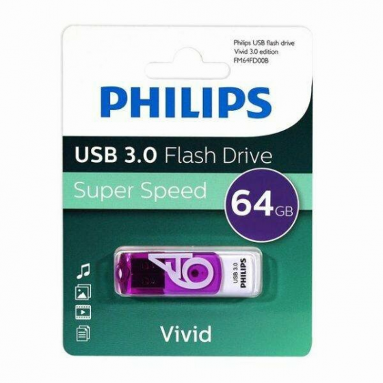 Флеш накопитель 64gb Philips Vivid3.0 64gb, Usb 3.0 фиолетовый (Fm64fd00b/97) (арт-4996) Макеевка