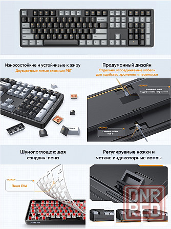 Клавиатура проводная механическая Ugreen Ku103 (35214) Usb Wired Mechanical Keyboard Ru. длина кабел Донецк - изображение 2