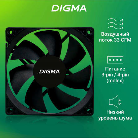 Вентилятор Digma Dfan-90 90х90x25 черный 3-Pin 4-Pin (Molex) Ret (арт-4817) Донецк