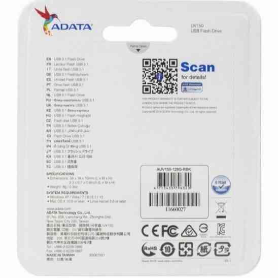 Usb-флешка A-Data Auv150-128g-Rbk 128gb Uv150, Usb 3.0, черный (арт-5546) Макеевка