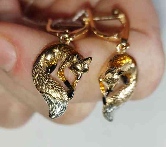 Серьги серебро позолота золото 585 с эмалью Донецк