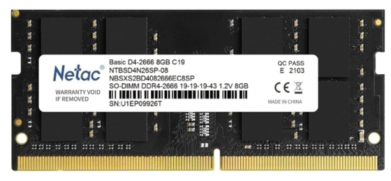 Оперативная память So-Dimm Ddr4 Netac 8гб 2666 мгц Cl19 (Ntbsd4n26sp-08) (арт-4600) Донецк
