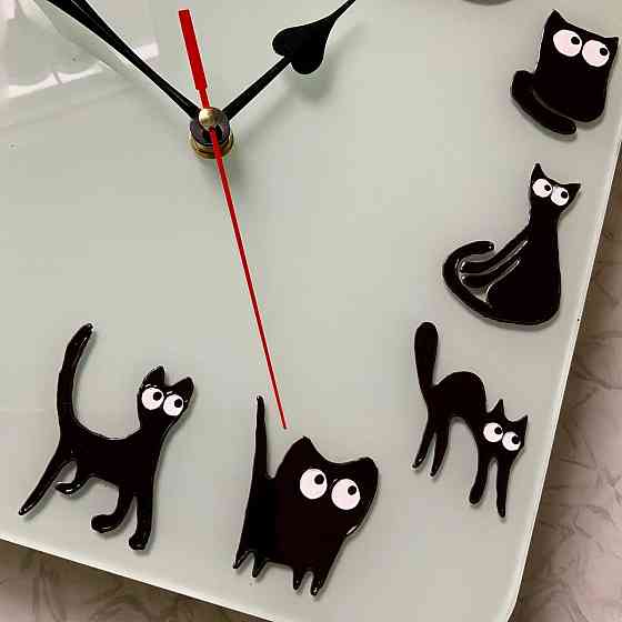 Часы "Котики" подарок витражной росписи, 26 на 26 см. Донецк