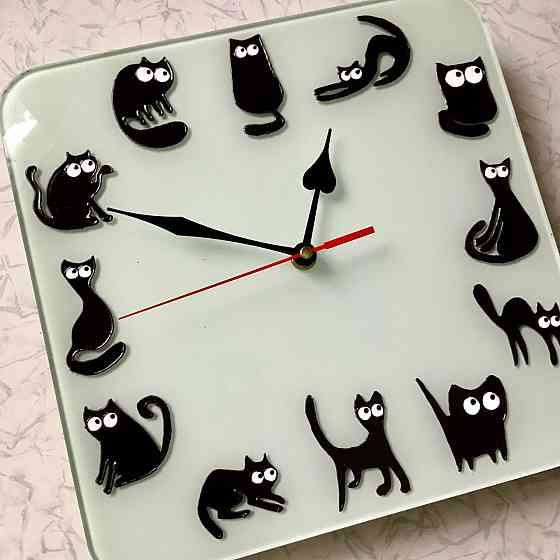 Часы "Котики" подарок витражной росписи, 26 на 26 см. Донецк