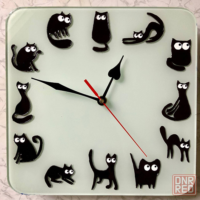 Часы "Котики" подарок витражной росписи, 26 на 26 см. Донецк - изображение 1