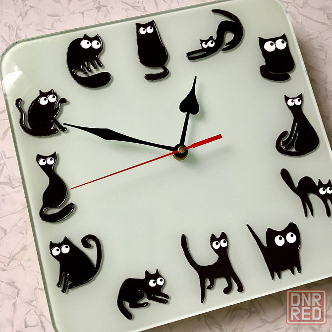 Часы "Котики" подарок витражной росписи, 26 на 26 см. Донецк - изображение 2