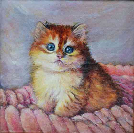 Купить картину маслом "Мамин котенок" милый котик, красивая картина с животными, живопись, пушок Донецк