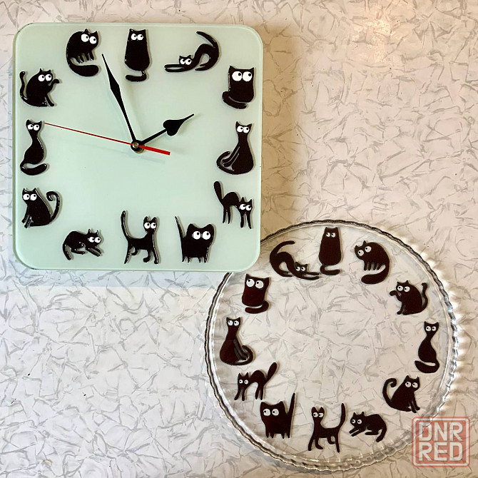 Подарочный набор: Часы и Блюдо "Котики" витражной росписи. Донецк - изображение 1